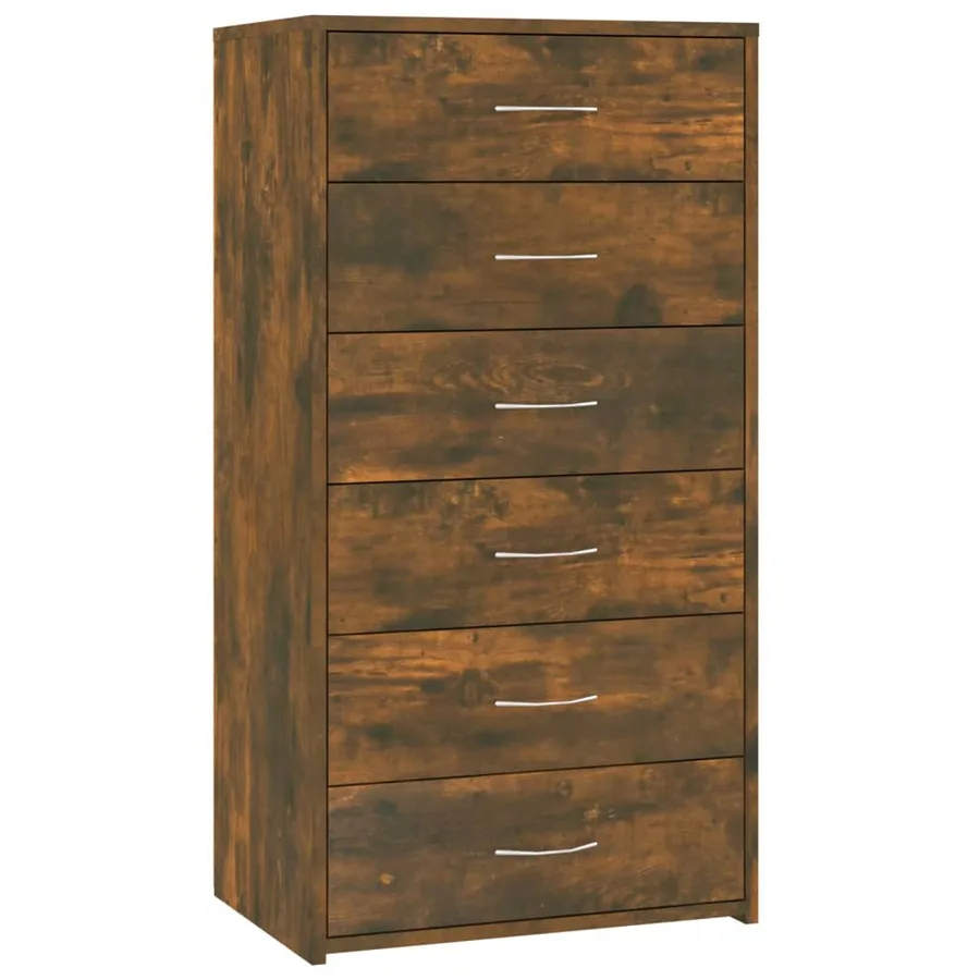 Buffet avec 6 tiroirs Chêne fumé 50x34x96 cm Bois d'ingénierie - 2