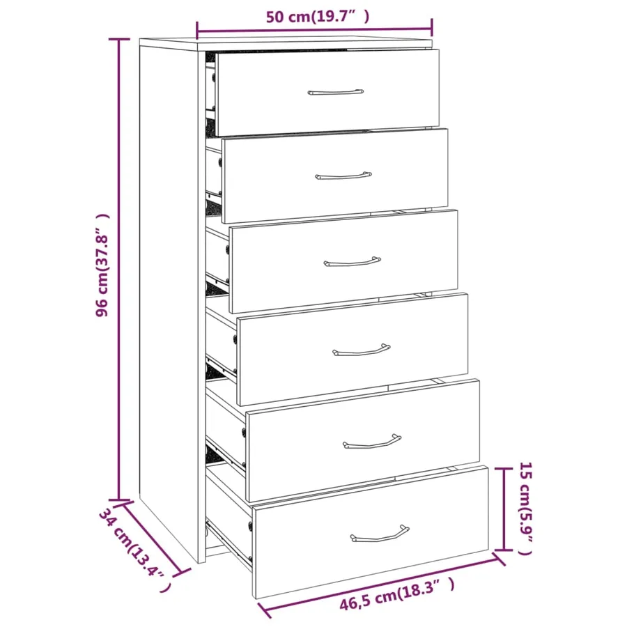 Buffet avec 6 tiroirs Chêne fumé 50x34x96 cm Bois d'ingénierie - 8
