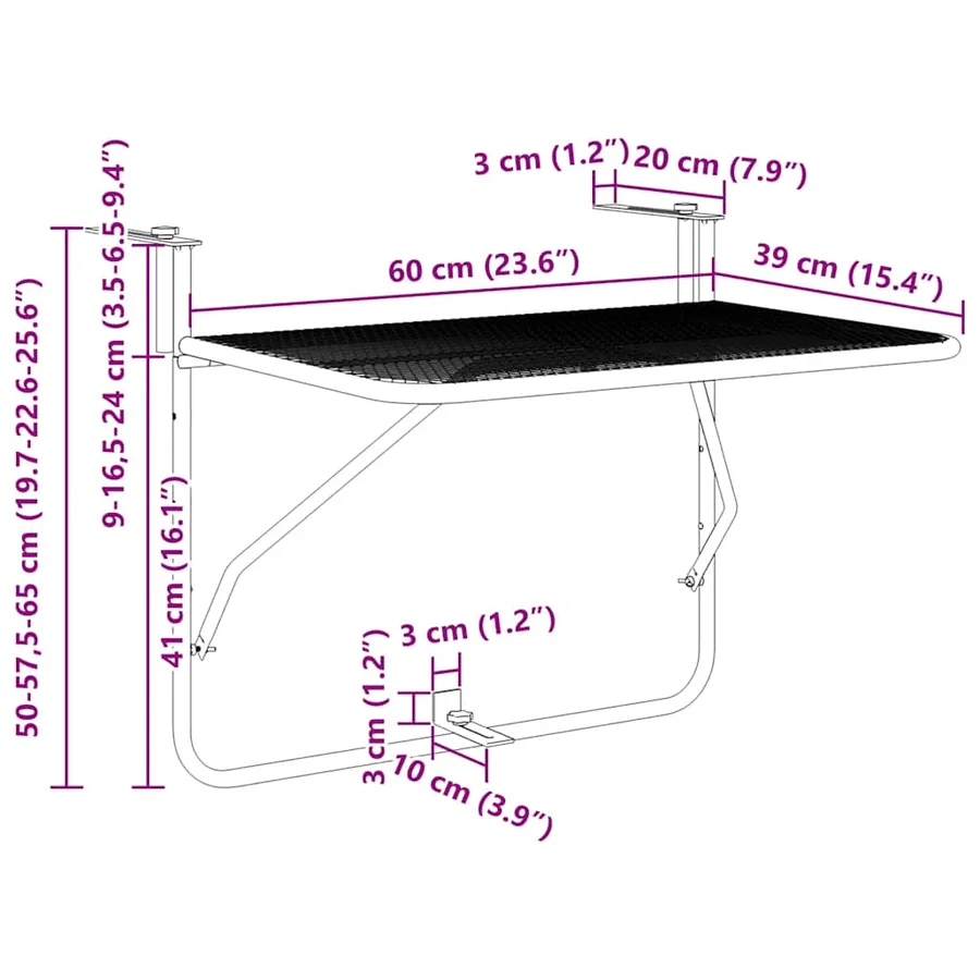Table de balcon Vert 60x40 cm Acier - 12