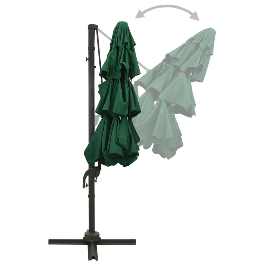 Parasol de jardin à 4 niveaux avec mât en aluminium vert 3x3 m - 4