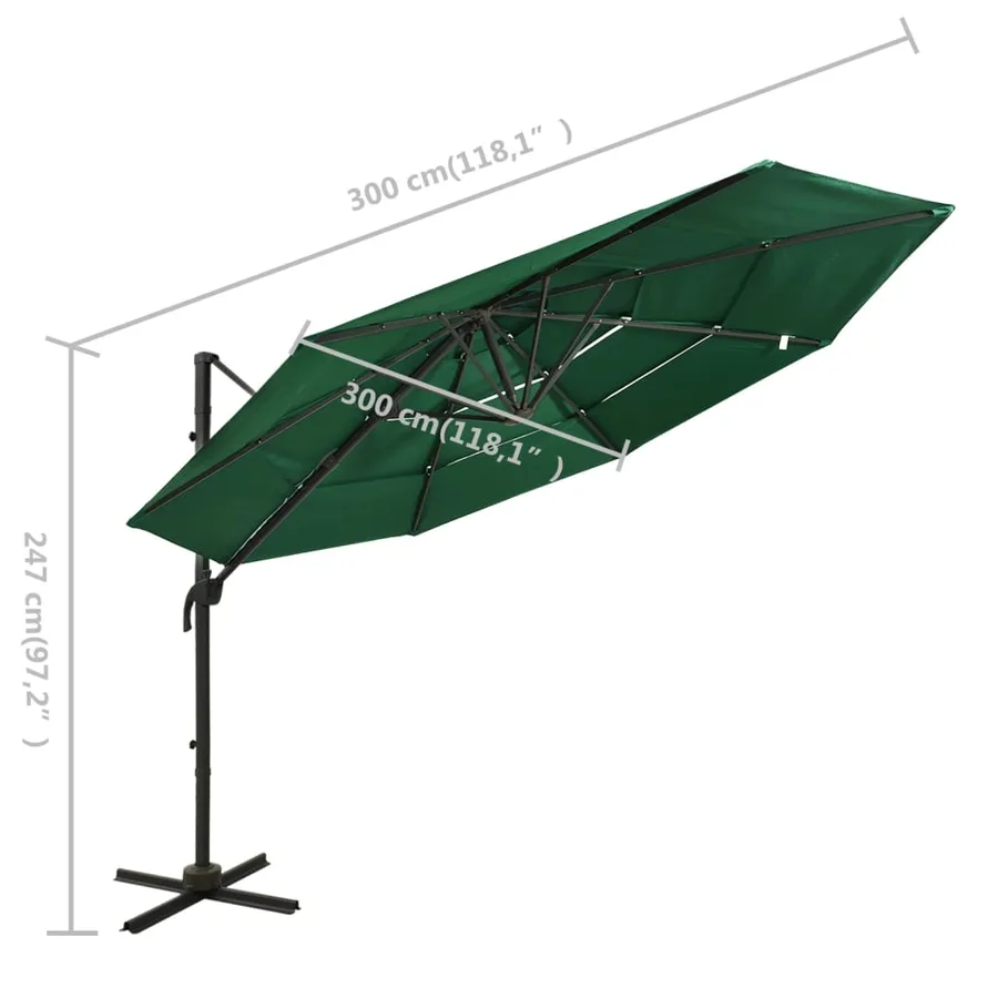 Parasol de jardin à 4 niveaux avec mât en aluminium vert 3x3 m - 8