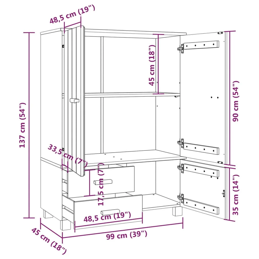 Garde-robe HAMAR Blanc 99x45x137 cm Bois massif de pin - 8