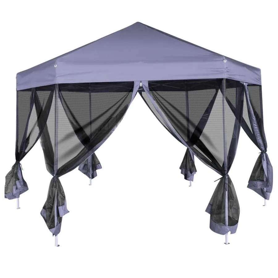 Chapiteau hexagonal avec 6 parois latérales 3,6x3,1m Bleu foncé - 3
