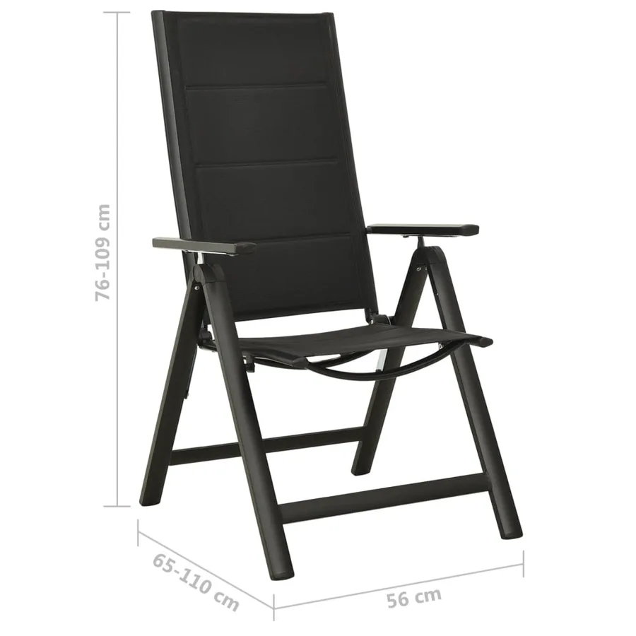 Chaises pliables de jardin lot de 2 Textilène et aluminium Noir - 9