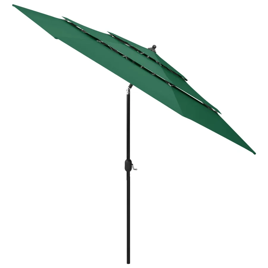 Parasol de jardin à 3 niveaux avec mât en aluminium vert 3 m - 2