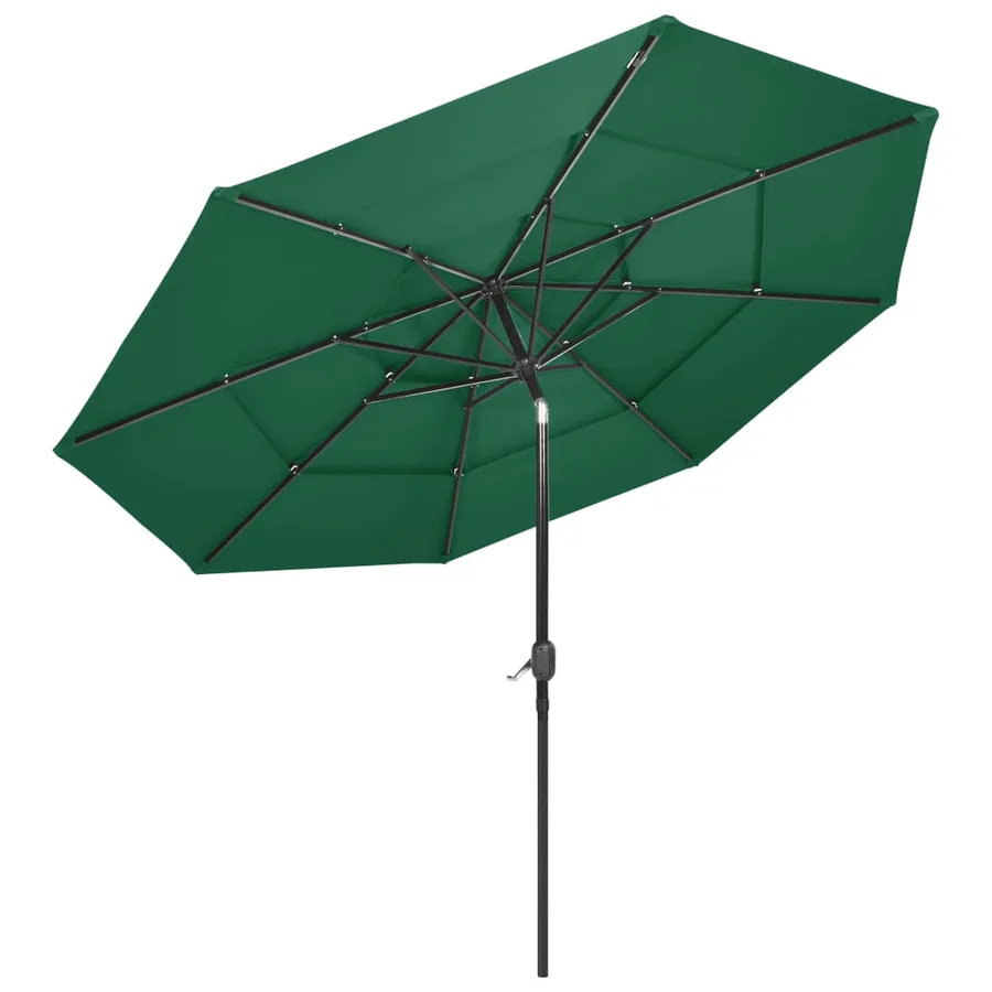 Parasol de jardin à 3 niveaux avec mât en aluminium vert 3 m - 3