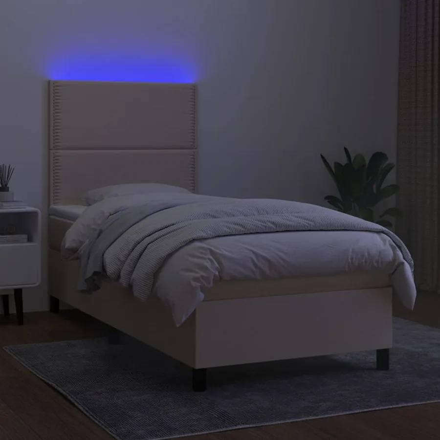 Sommier à lattes de lit et matelas et LED Crème 90x190 cm Tissu - 4