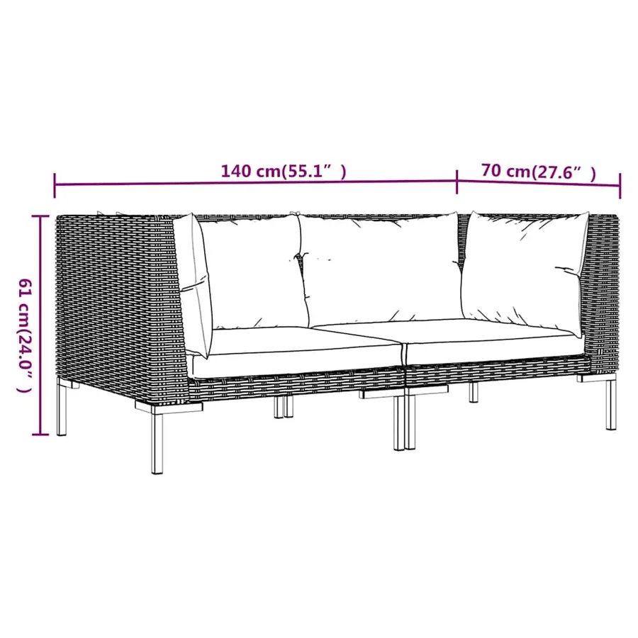 Canapés de jardin 2 pcs avec coussins Résine tressée demi-ronde - 9