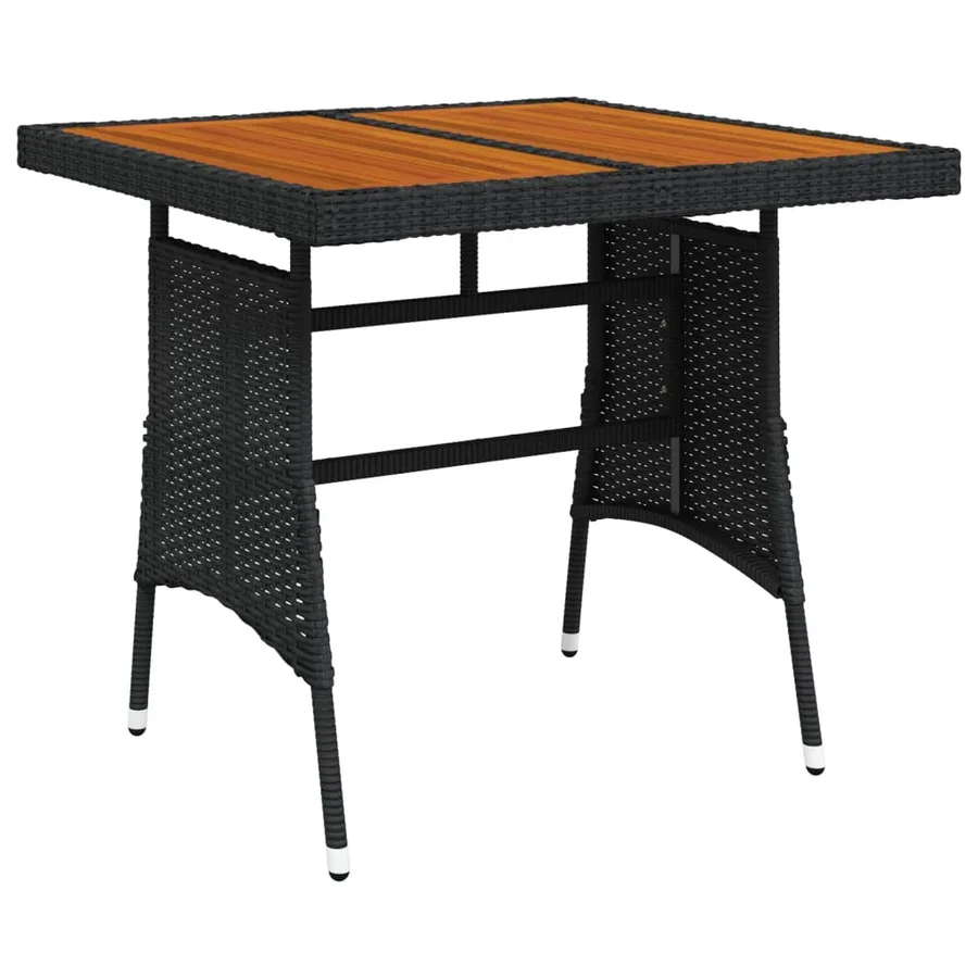 Table de jardin Noir 70x70x72 cm Résine tressée et acacia - 2