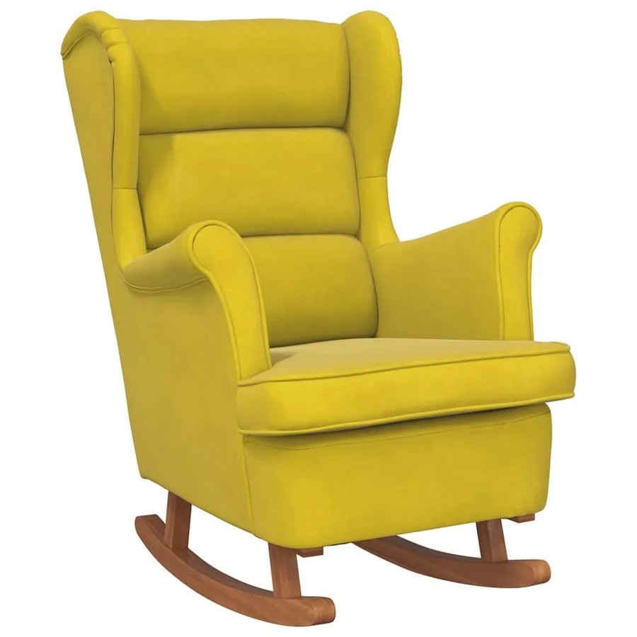 Fauteuil à bascule à oreilles en velours jaune bois massif - 2
