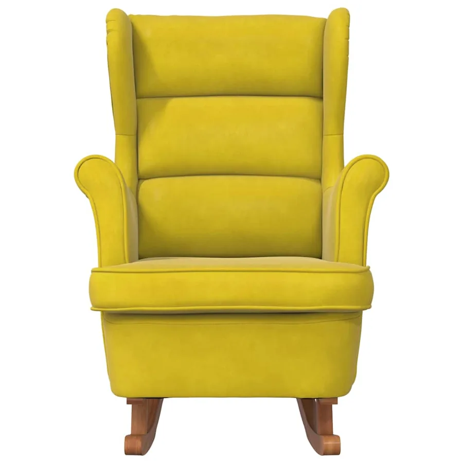 Fauteuil à bascule à oreilles en velours jaune bois massif - 4