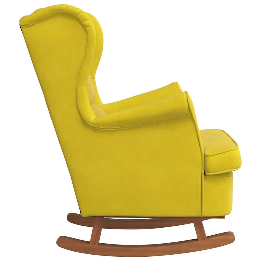 Fauteuil à bascule à oreilles en velours jaune bois massif - 5