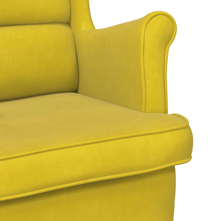Fauteuil à bascule à oreilles en velours jaune bois massif - 7