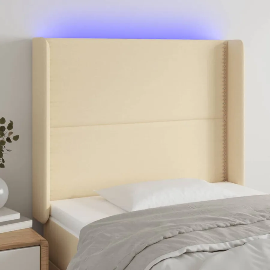 Tête de lit à LED Crème 93x16x118/128 cm Tissu