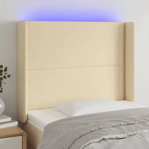 Tête de lit à LED Crème 93x16x118/128 cm Tissu