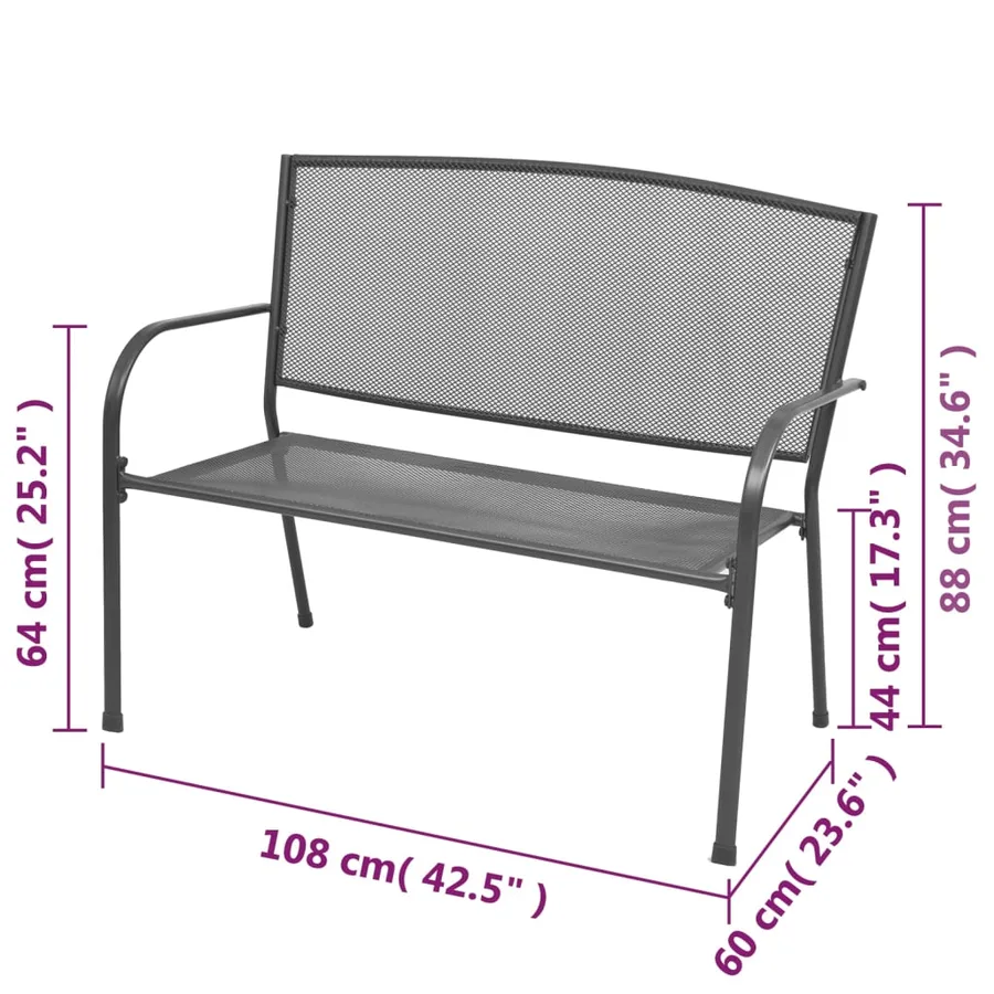 Banc de jardin 108 cm acier et maille anthracite - 6