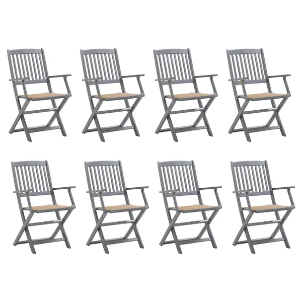 Chaises pliables d'extérieur lot de 8 et coussins Bois d'acacia