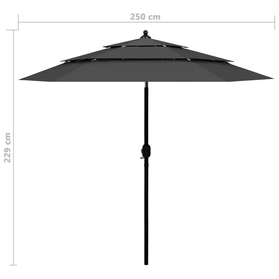 Parasol de jardin à 3 niveaux avec mât en aluminium anthracite - 8