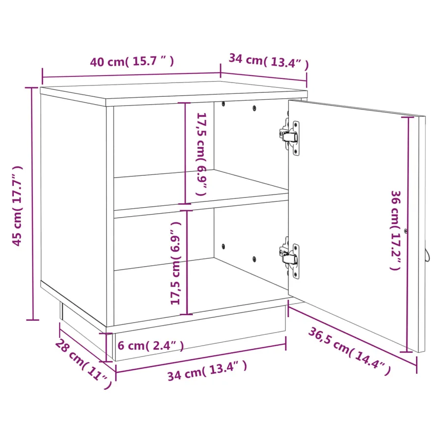 Table de chevet Gris 40x34x45 cm Bois de pin massif - 11