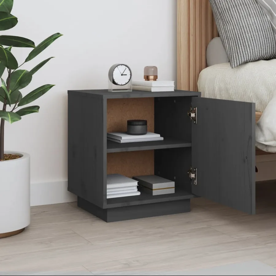 Table de chevet Gris 40x34x45 cm Bois de pin massif - 3