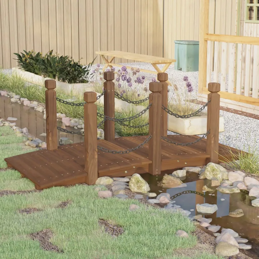 Pont de jardin avec garde-corps en chaîne bois massif épicéa
