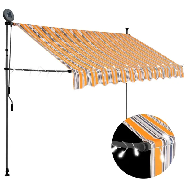 Auvent manuel rétractable avec LED 300 cm Jaune et bleu