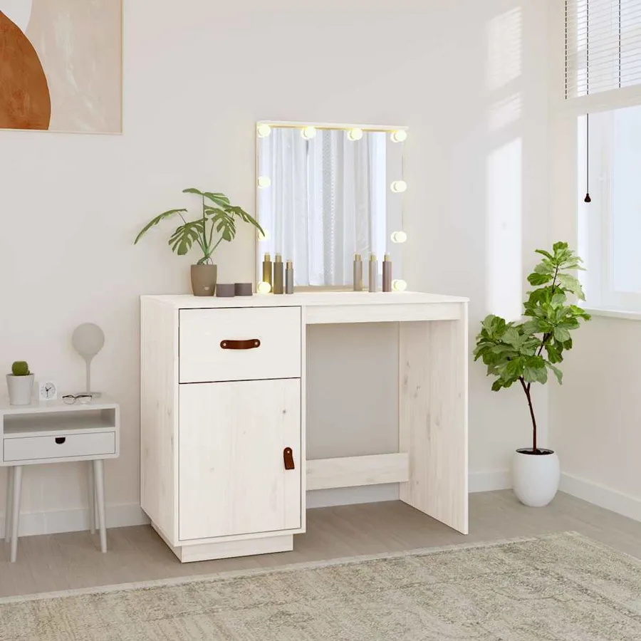 Coiffeuse avec LED Blanc 95x50x133,5 cm Bois de pin massif - 3