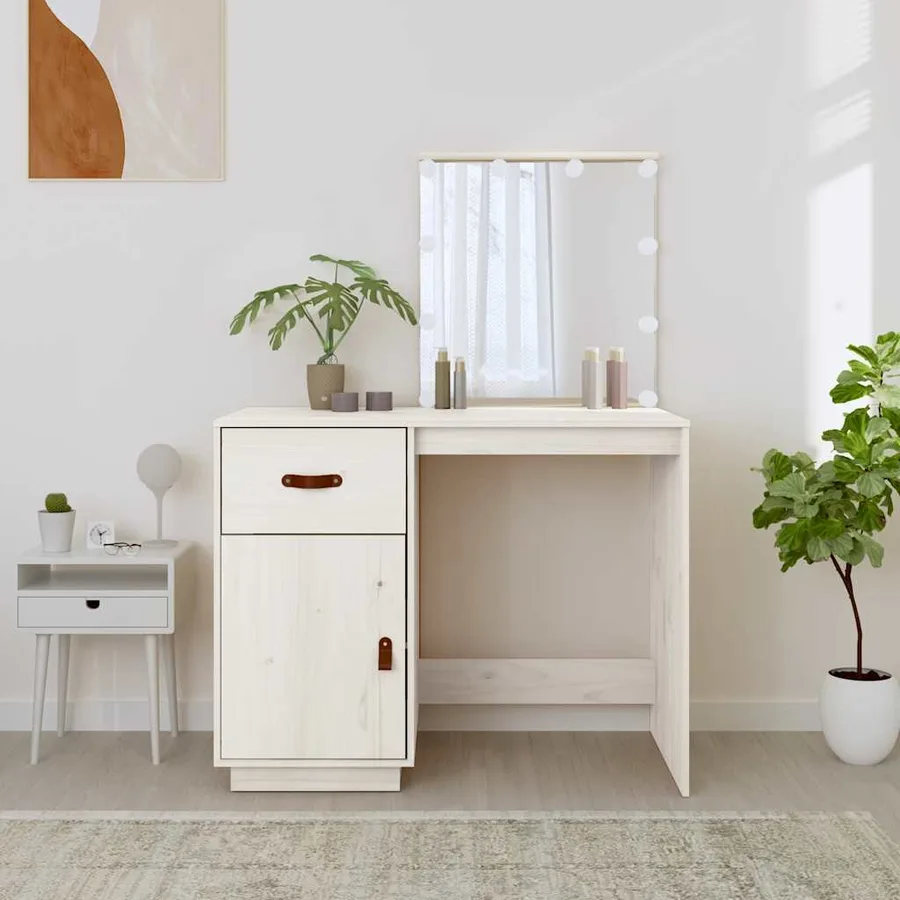 Coiffeuse avec LED Blanc 95x50x133,5 cm Bois de pin massif - 4