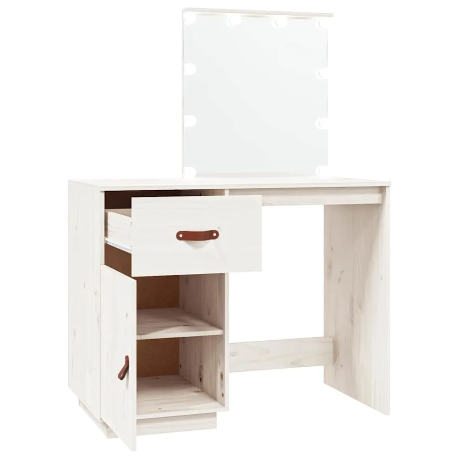 Coiffeuse avec LED Blanc 95x50x133,5 cm Bois de pin massif - 8
