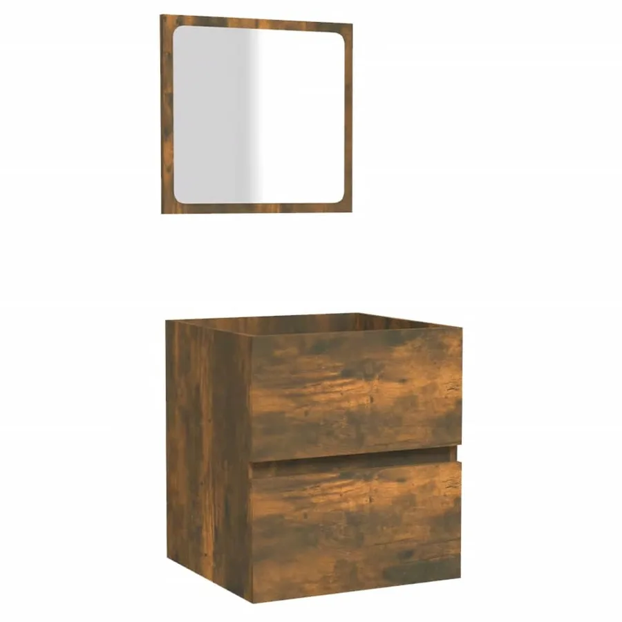 Armoire de bain avec miroir Chêne fumé Bois d'ingénierie - 2