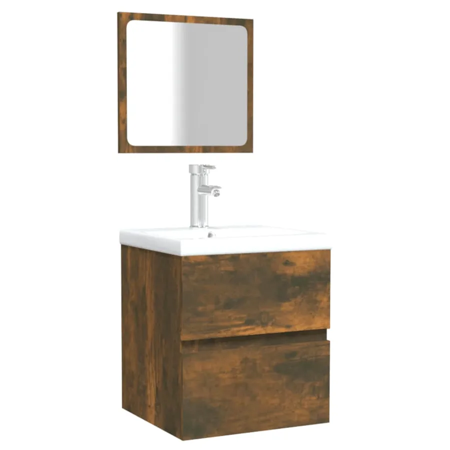 Armoire de bain avec miroir Chêne fumé Bois d'ingénierie - 4