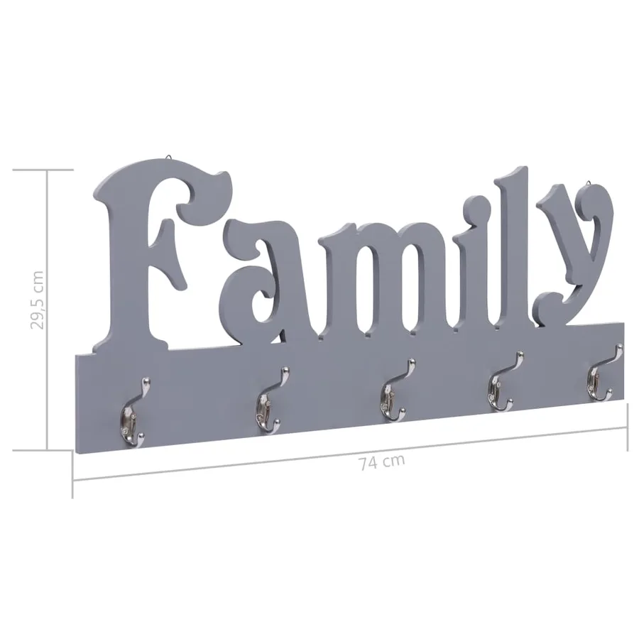 Porte-manteau mural FAMILY Gris 74x29,5 cm - 6