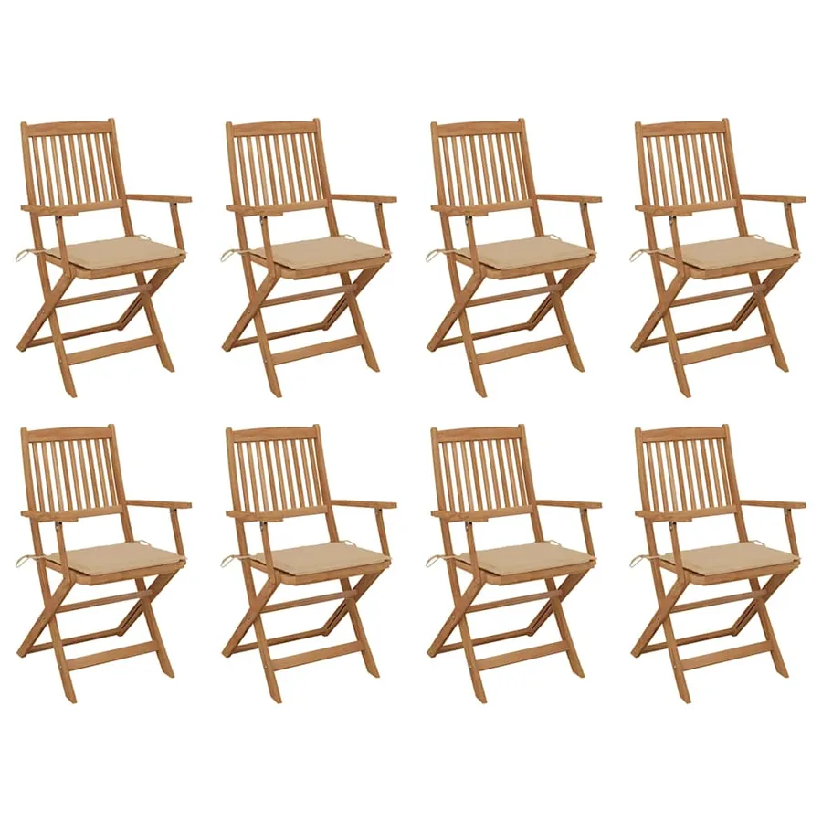 Chaises pliables d'extérieur et coussins lot de 8 Bois d'acacia