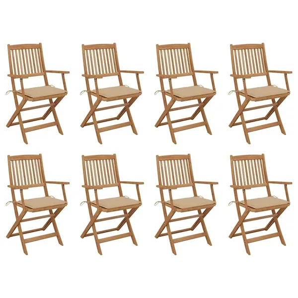 Chaises pliables d'extérieur et coussins lot de 8 Bois d'acacia