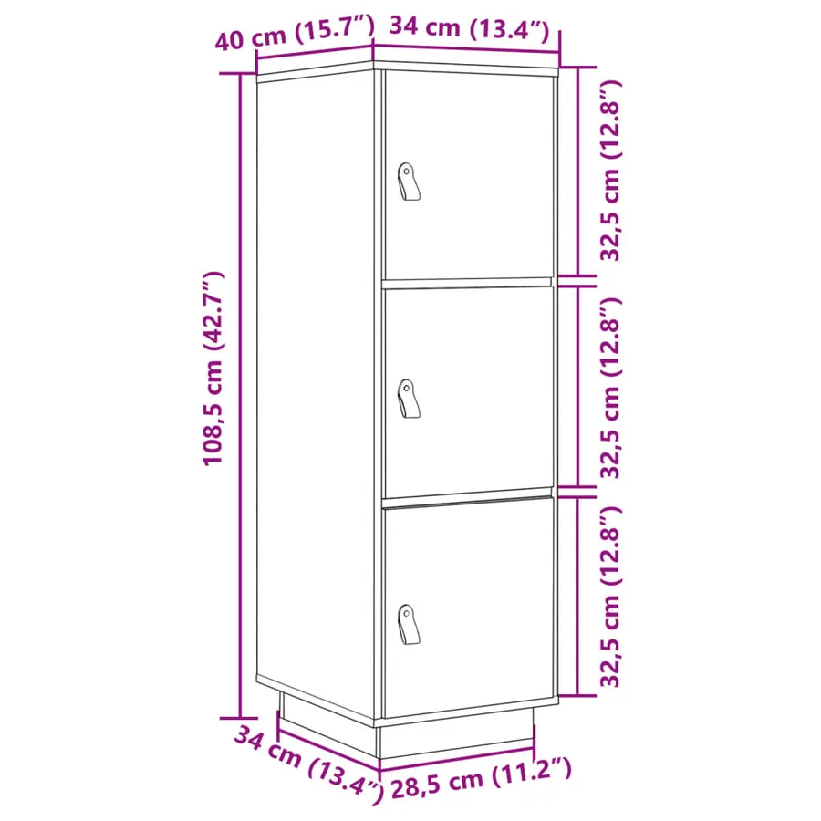Buffet haut Blanc 34x40x108,5 cm Bois massif de pin - 12