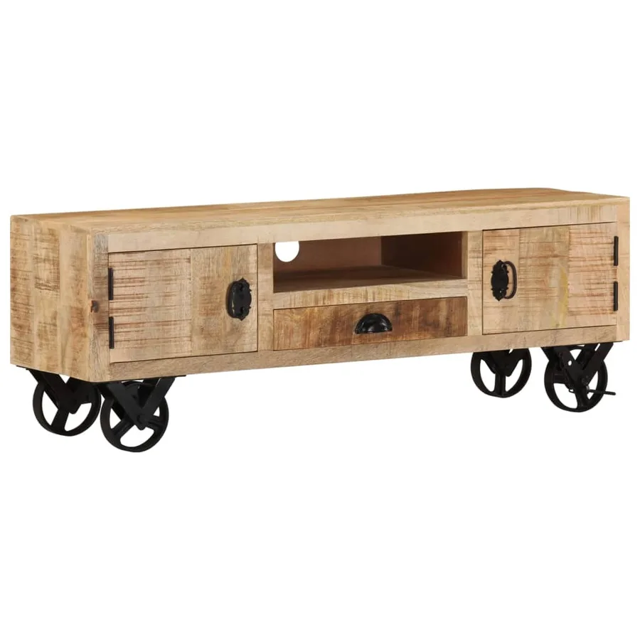 Meuble TV avec roues 110x30x37 cm Bois de manguier brut - 13