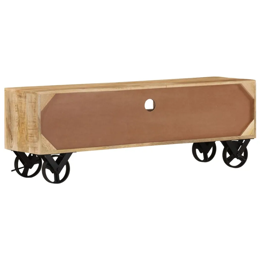 Meuble TV avec roues 110x30x37 cm Bois de manguier brut - 3