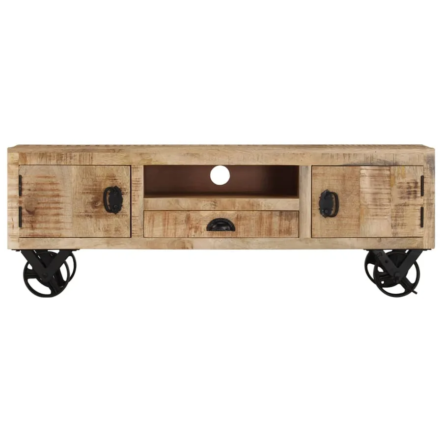 Meuble TV avec roues 110x30x37 cm Bois de manguier brut - 4