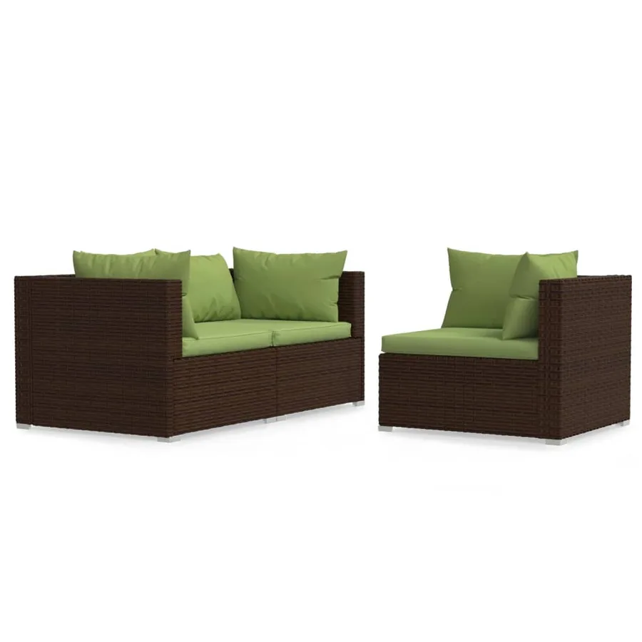 Salon de jardin 3 pcs avec coussins Marron Résine tressée - 2