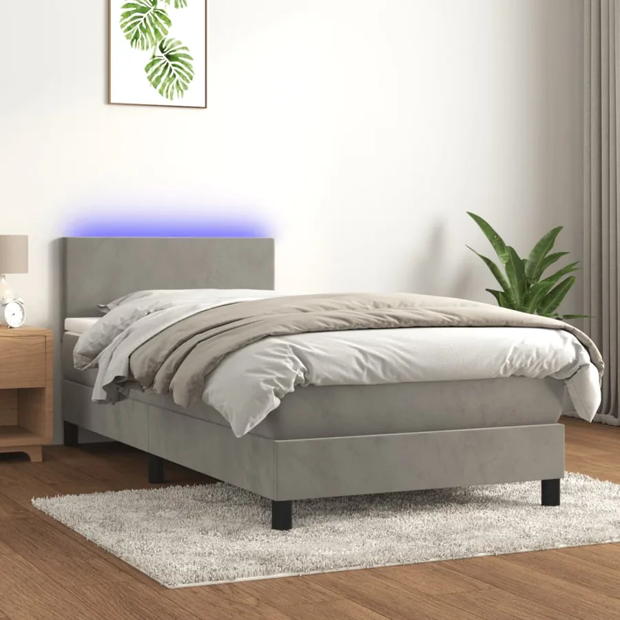 Sommier à lattes de lit avec matelas LED Gris clair 100x200 cm