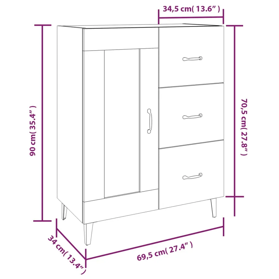 Buffet Chêne sonoma 69,5x34x90 cm Bois d'ingénierie - 10