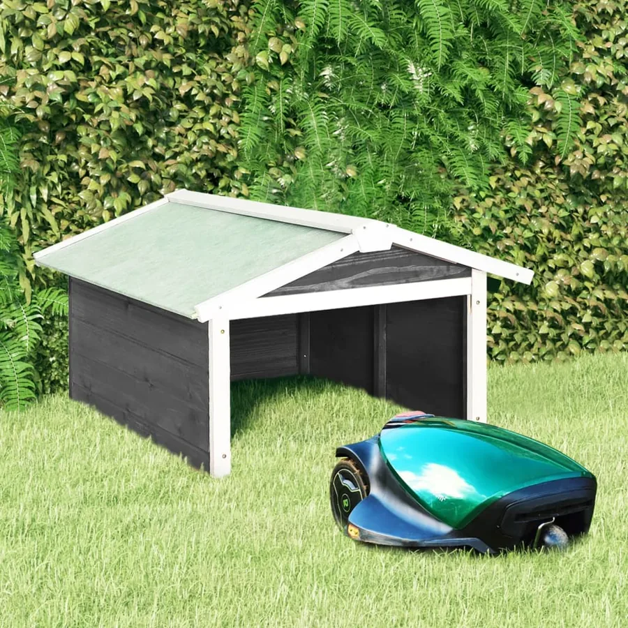 Garage de tondeuse à gazon 72x87x50 cm Gris et blanc Sapin