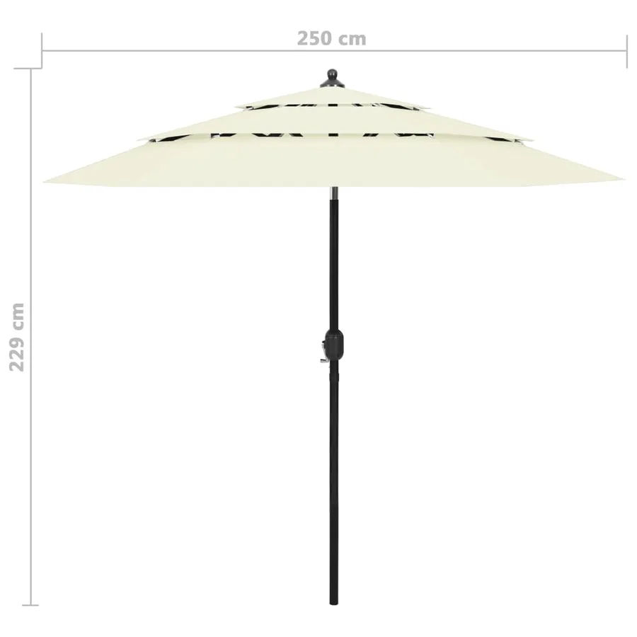 Parasol de jardin à 3 niveaux avec mât en aluminium sable 2,5 m - 8