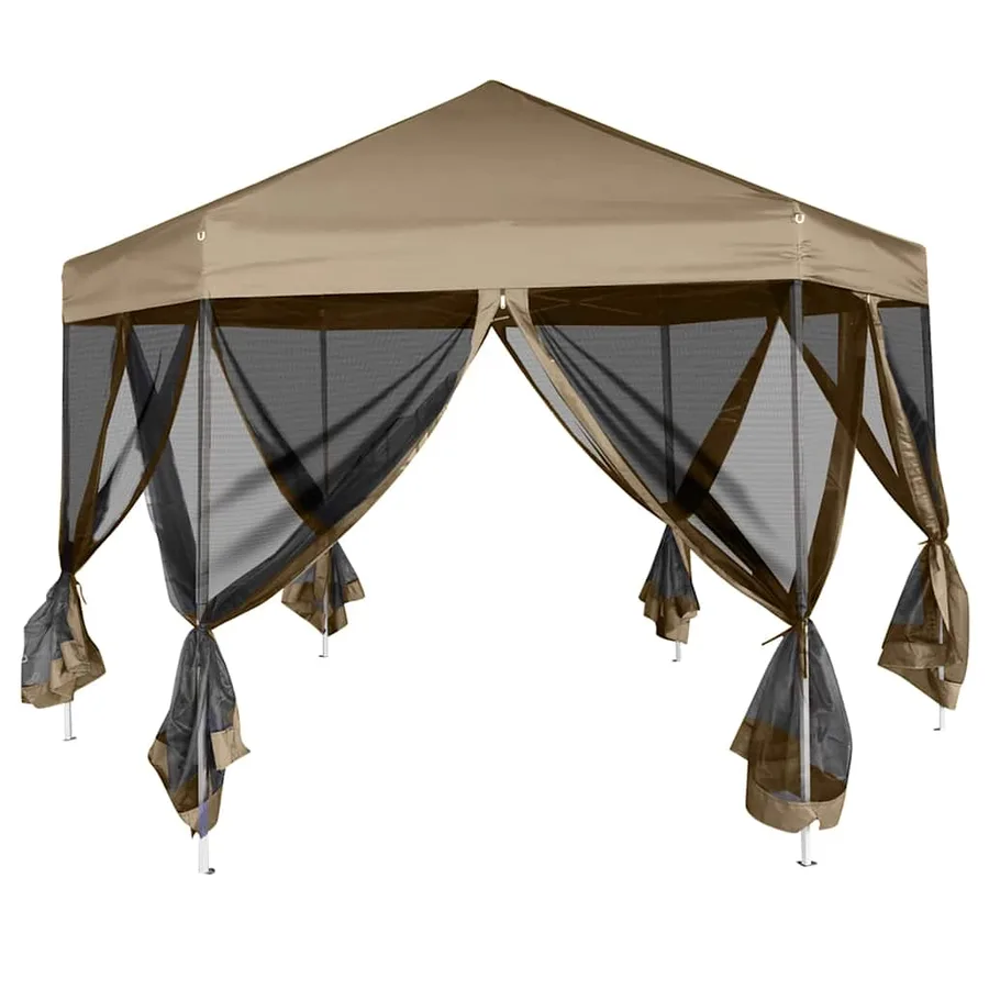 Chapiteau hexagonal et parois latérales 3,6x3,1 m taupe 220g/m² - 3