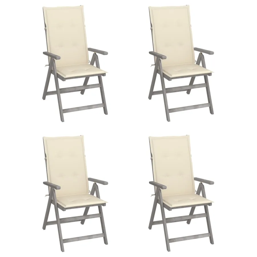 Chaises inclinables de jardin lot de 4 et coussins Bois acacia