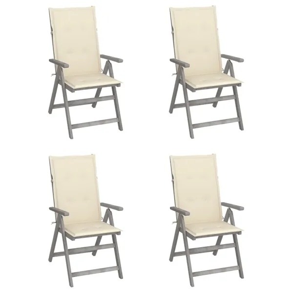 Chaises inclinables de jardin lot de 4 et coussins Bois acacia