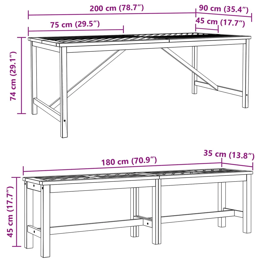 Ensemble de salle à manger pour jardin 3 pc Marron - 11