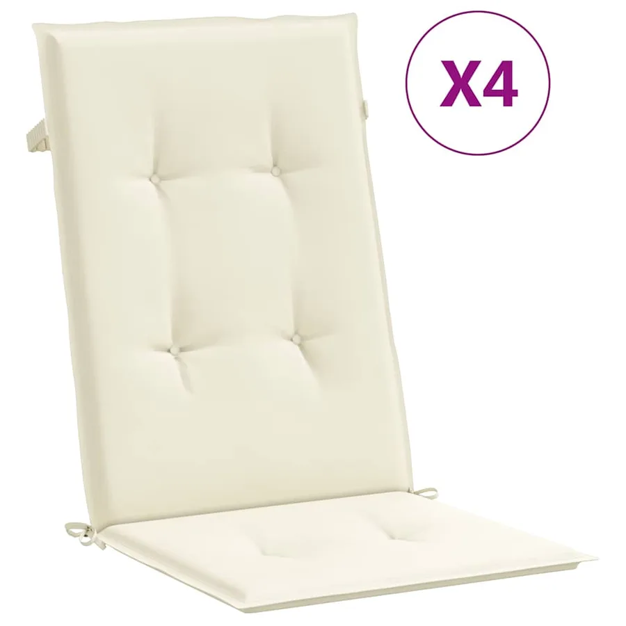 Coussins de chaise de jardin dossier haut lot de 4 crème tissu - 2
