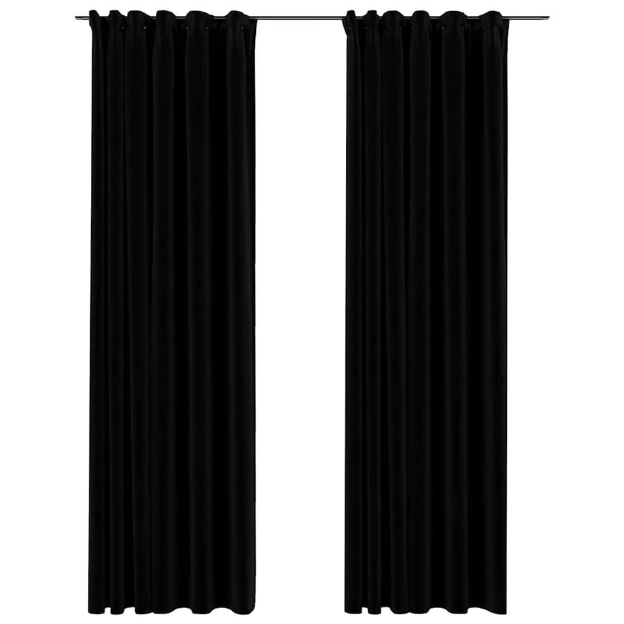 Rideaux occultants aspect lin avec crochets 2pcs Noir 140x225cm - 2