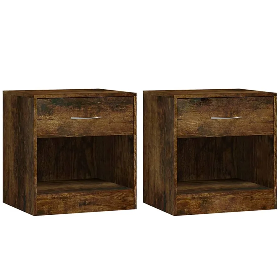 Tables de chevet 2 pcs avec tiroir Chêne fumé - 2